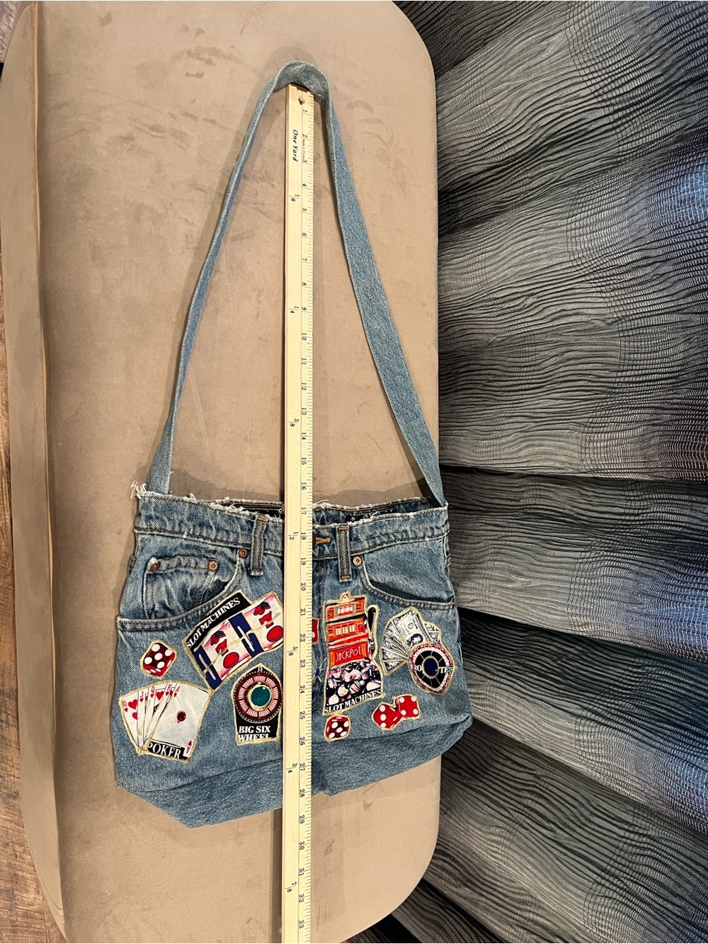 Levi's Blue Denim Tote with Red & Gold Casino Patches - Picture 5 of 5